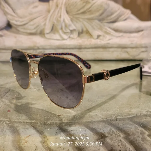 Kate Spade Raglan Aviator Sunglasses Gold Tone Designer Luxury Celebrity #136 - Picture 8 of 10